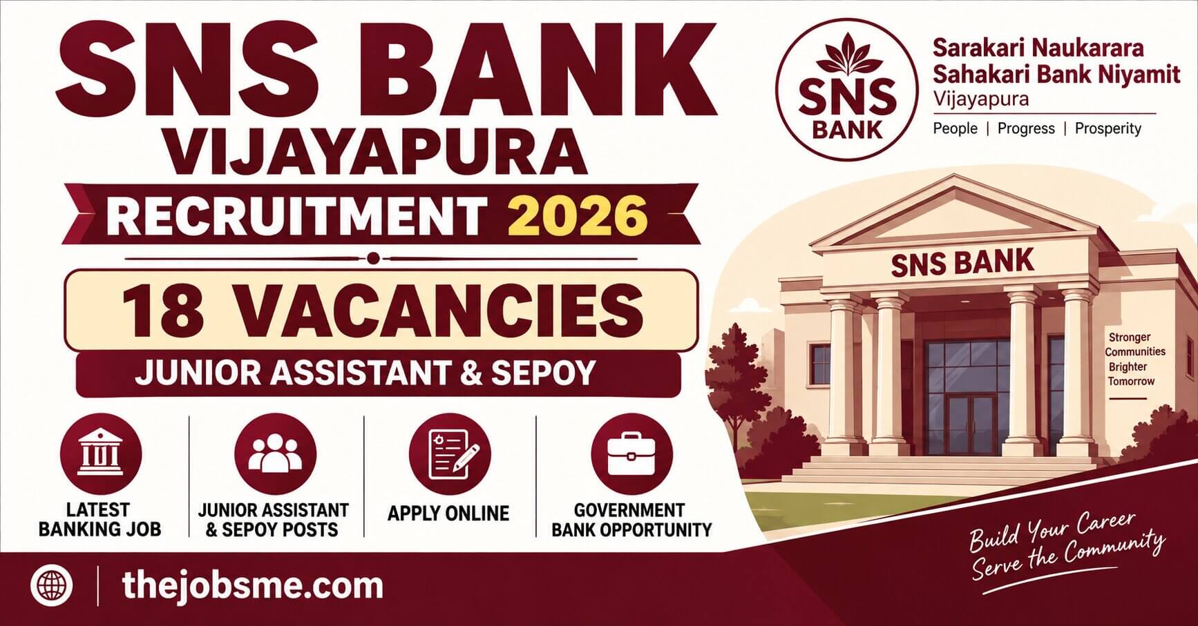 SNS Bank Vijayapura Recruitment 2026: 18 Junior Assistant & Sepoy Vacancies, Eligibility, Last Date & Apply Online