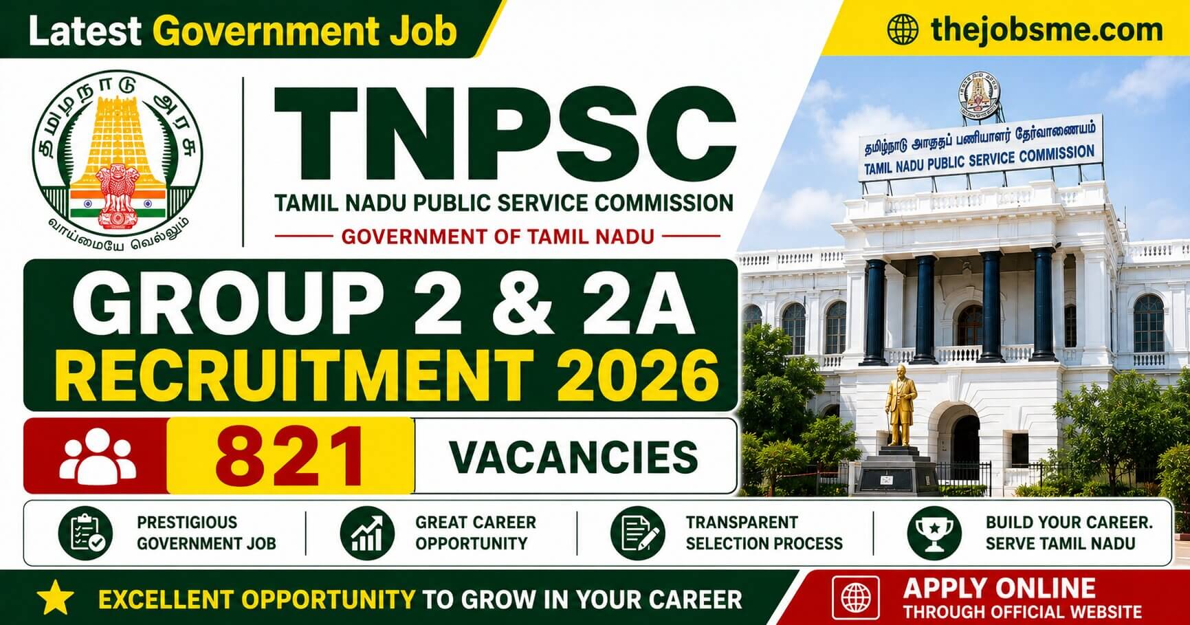 TNPSC Group 2 & 2A Recruitment 2026: 821 Vacancies, Eligibility, Last Date & How to Apply