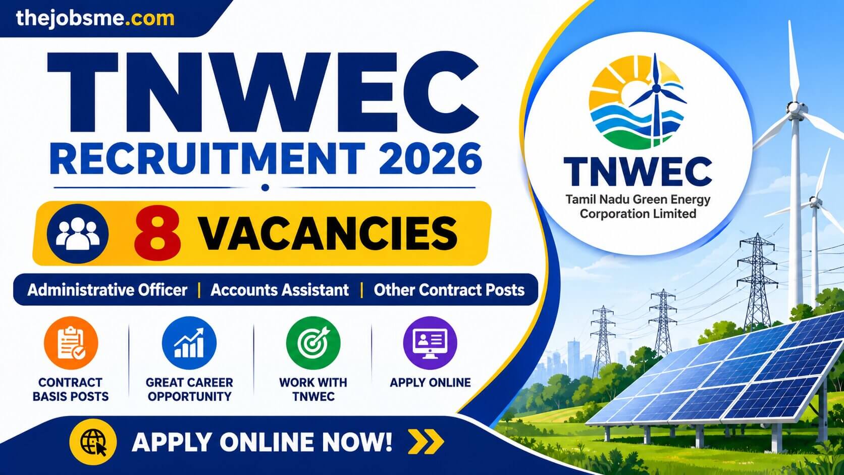 TNWEC Recruitment 2026: 8 Administrative Officer, Accounts Assistant & Other Contract Posts, Apply Online