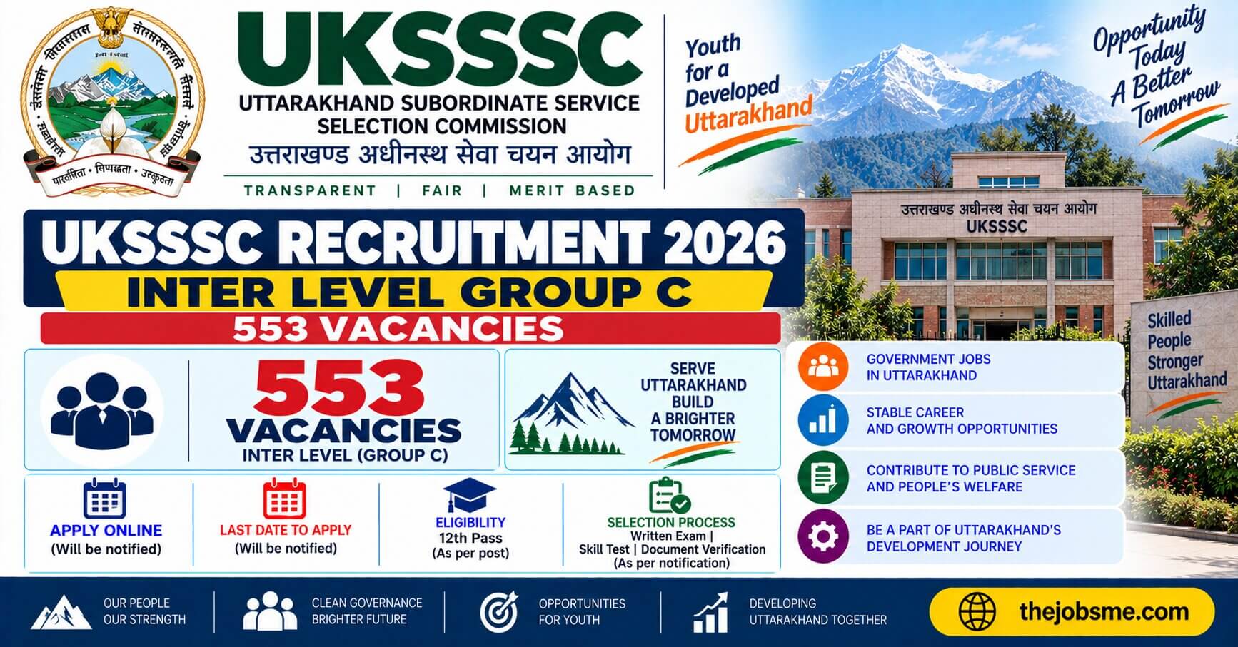 UKSSSC Inter Level Group C Recruitment 2026: 553 Vacancies, Eligibility, Exam Date & Apply Online