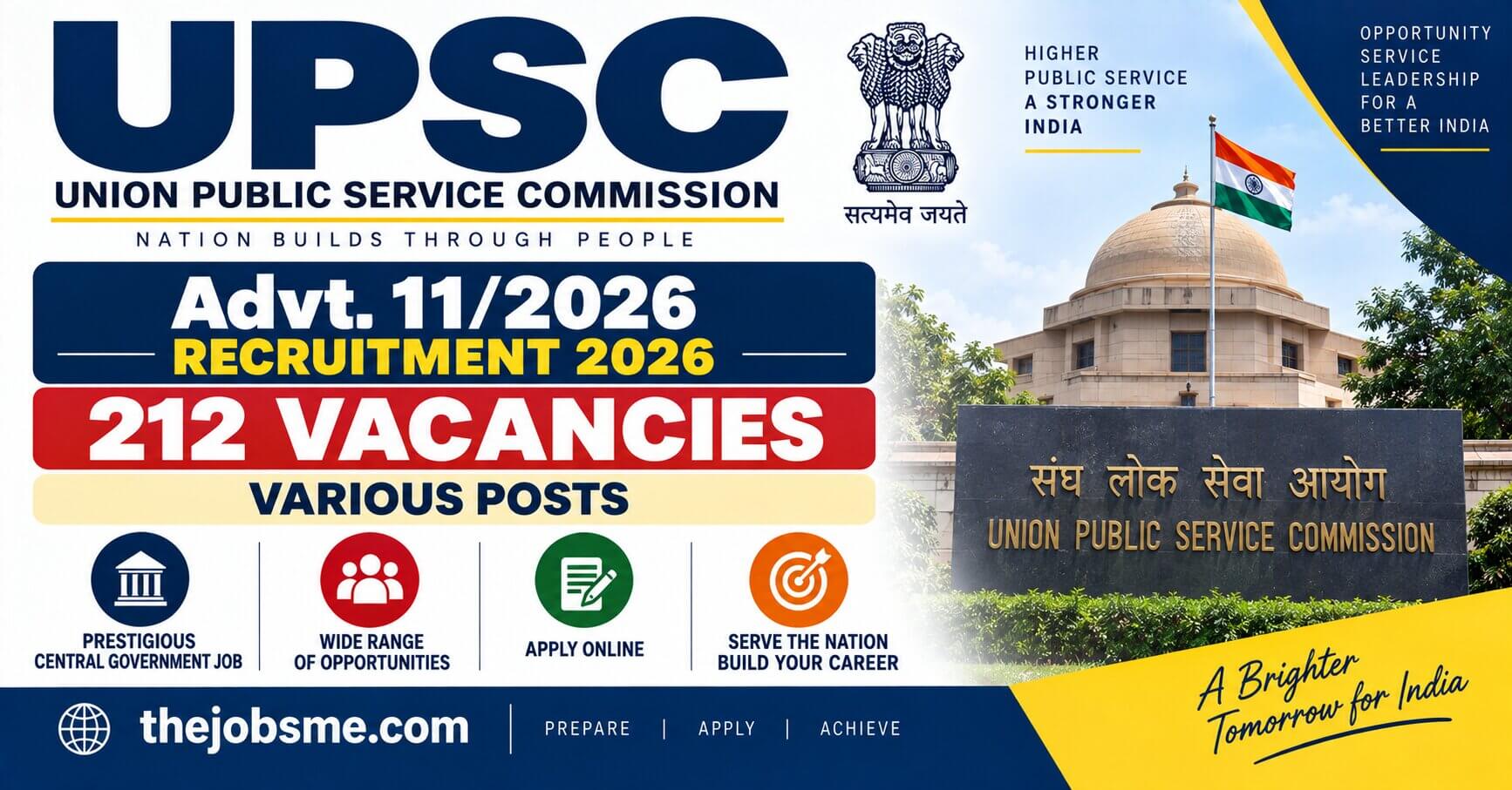 UPSC Advt. 11/2026 Recruitment 2026: 212 Various Posts, Eligibility, Last Date & Apply Online