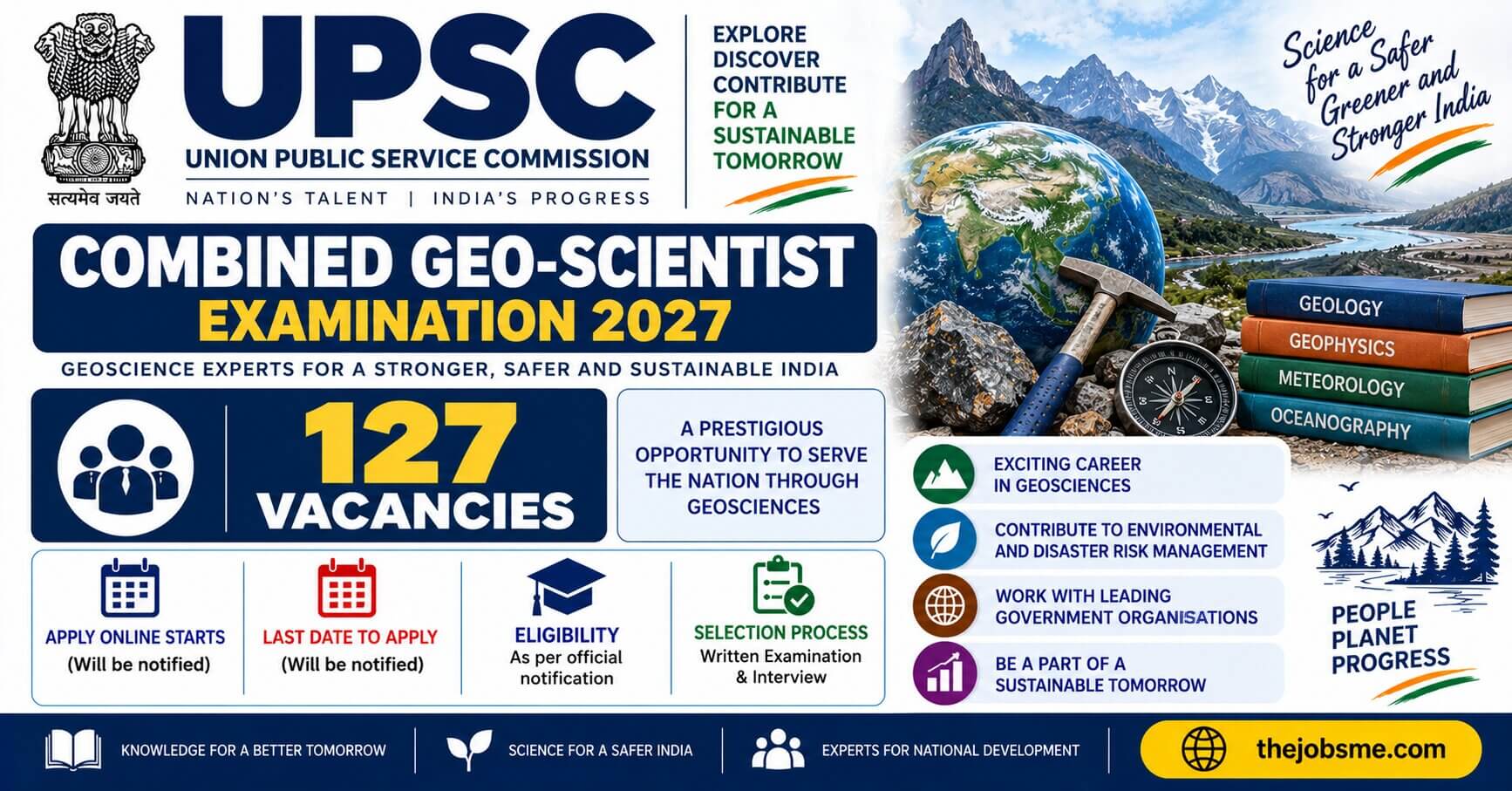 UPSC Combined Geo-Scientist Examination 2027: 127 Vacancies, Eligibility, Exam Date, Syllabus & Apply Online