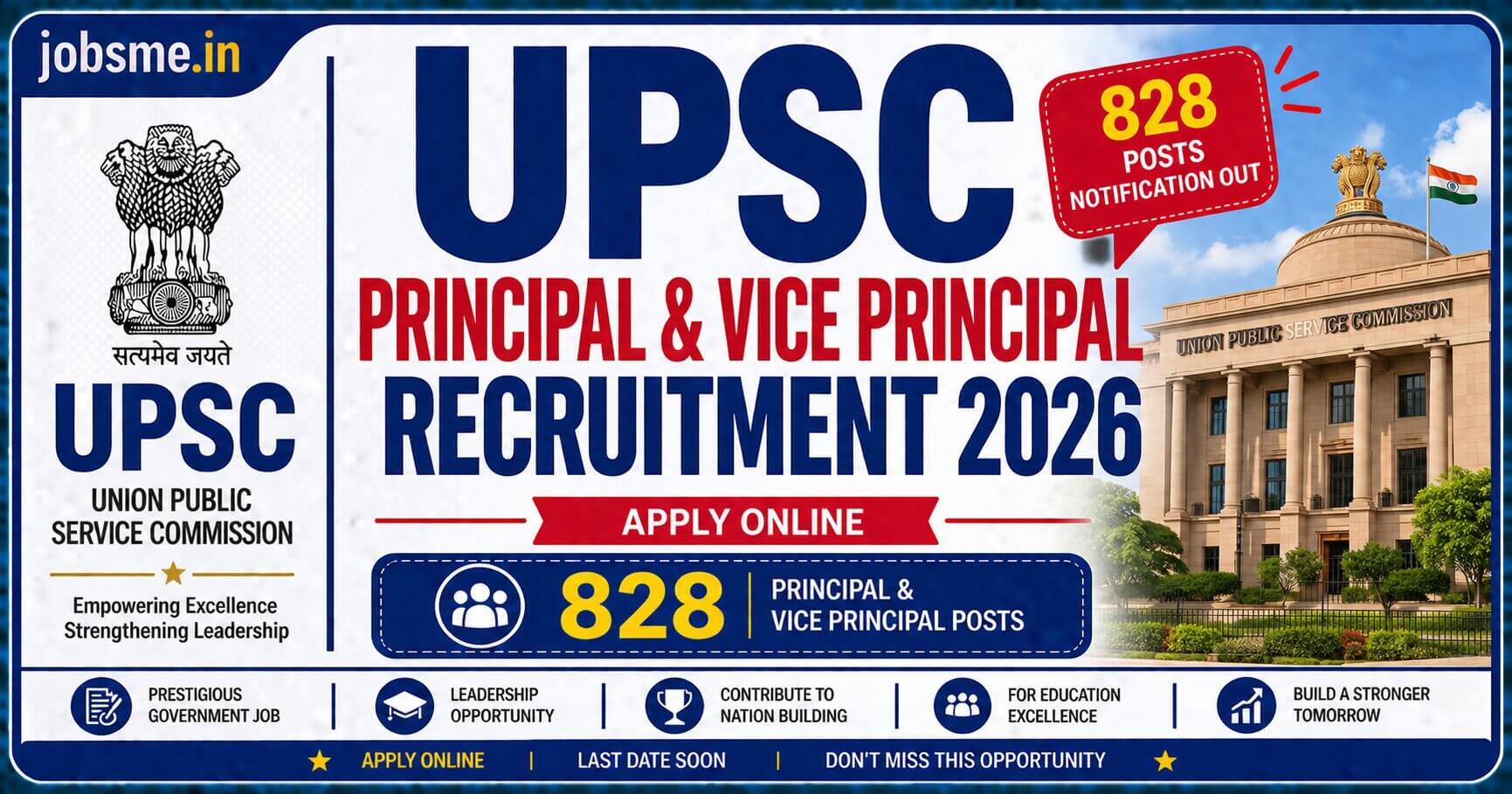 UPSC Principal and Vice Principal Recruitment 2026: Notification Out for 828 Posts, Apply Online