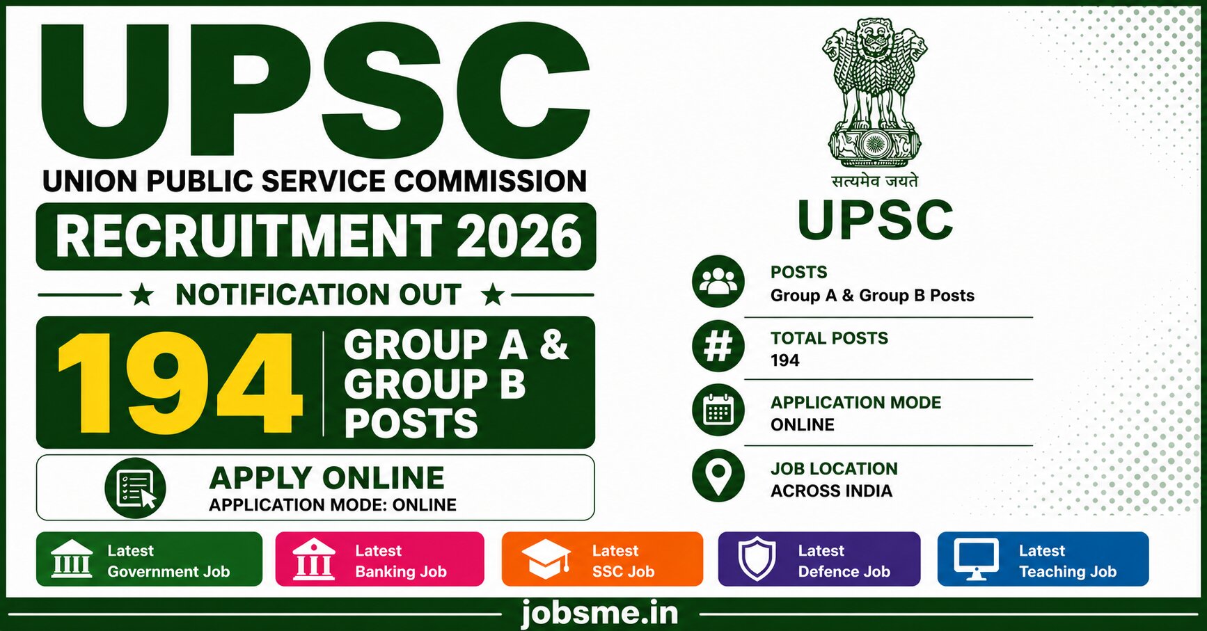 UPSC Recruitment 2026 Notification Out for 194 Group A & Group B Posts – Apply Online