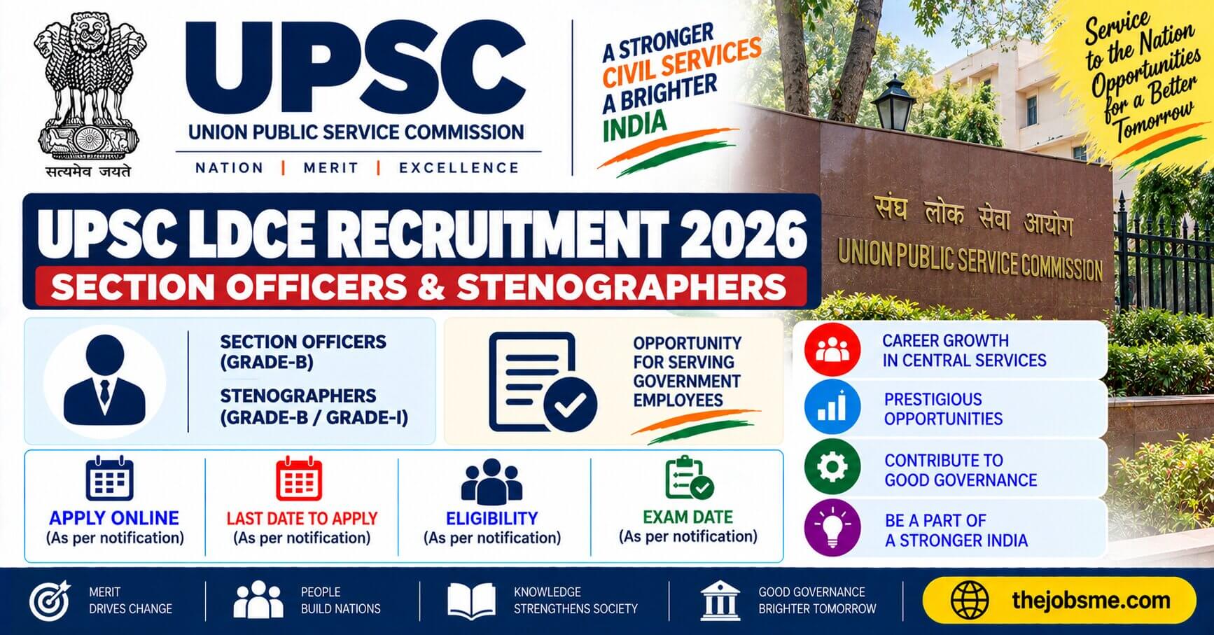 UPSC Section Officers & Stenographers LDCE 2026: Apply Online, Eligibility, Exam Date & Last Date