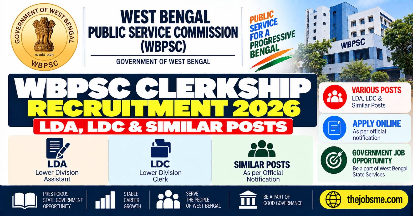 WBPSC Clerkship Recruitment 2026: Apply Online for LDA, LDC & Similar Posts