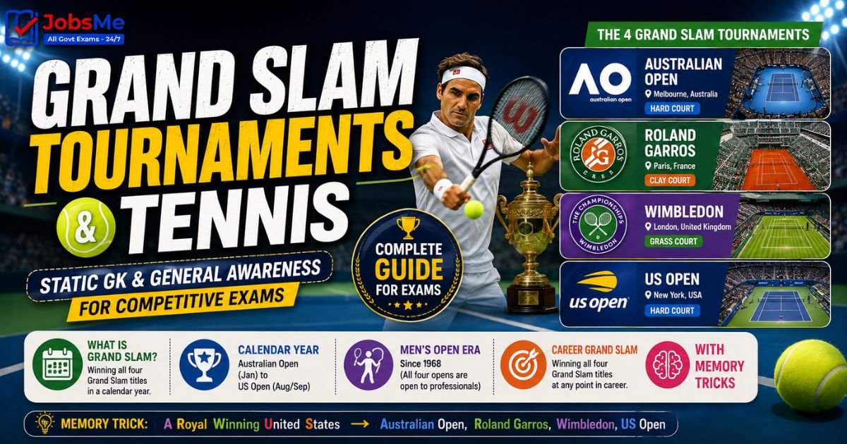 Grand Slam Tournaments and Tennis – Static GK & General Awareness for Competitive Exams with Memory Tricks