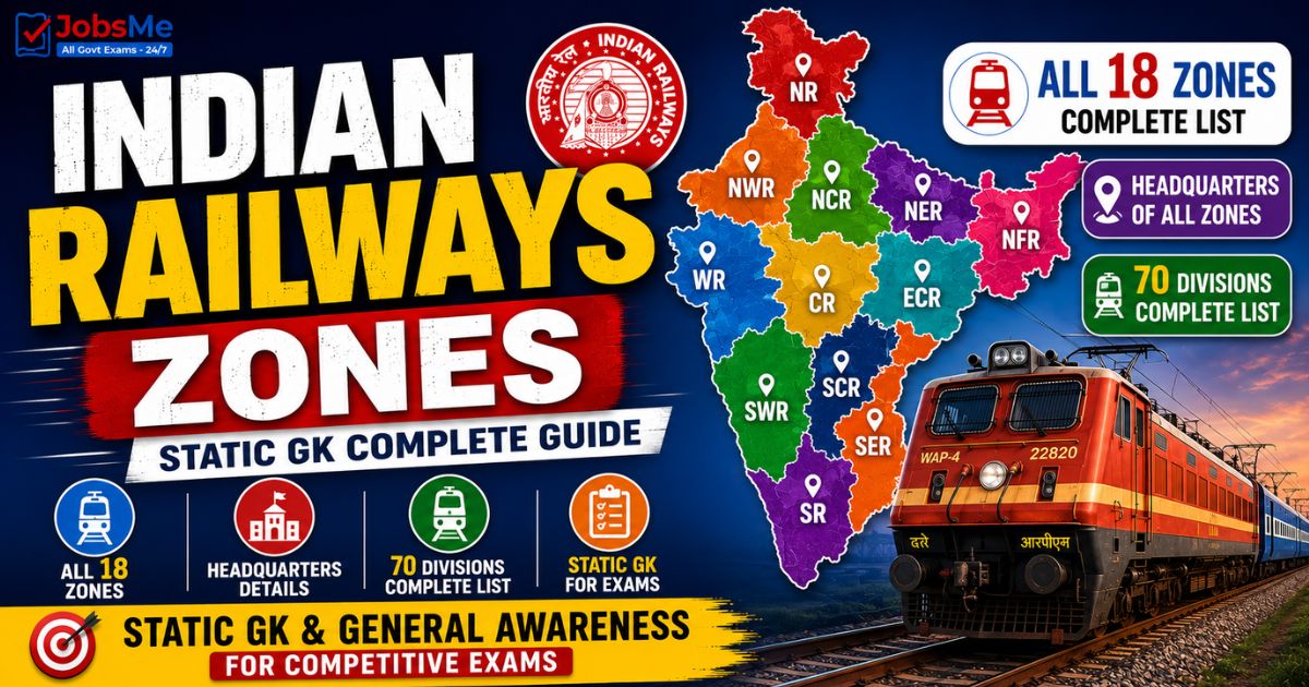 Indian Railways Zones Static GK: All 18 Zones, Headquarters and 70 Divisions List