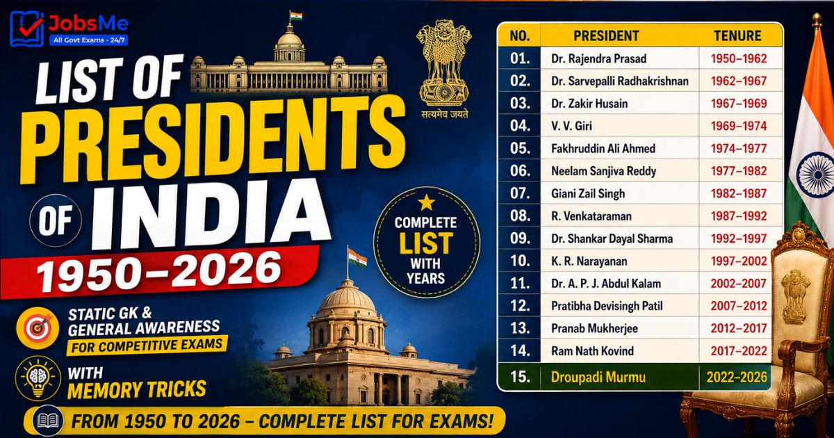 List of Presidents of India (1950–2026) – Static GK & General Awareness for Competitive Exams with Memory Tricks