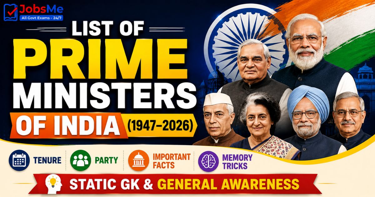 List of Prime Ministers of India (1947–2026) – Static GK & General Awareness with Tenure, Party and Memory Tricks
