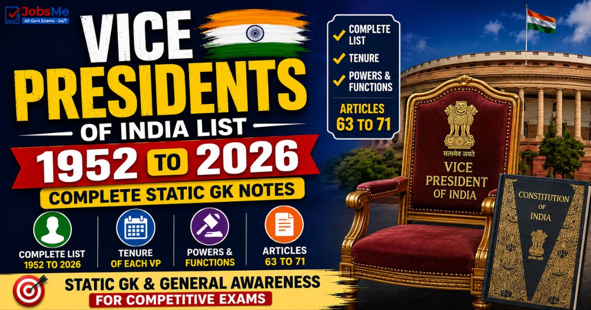 Vice Presidents of India List 1952 to 2026: Complete Static GK Notes with Tenure, Powers and Articles 63 to 71