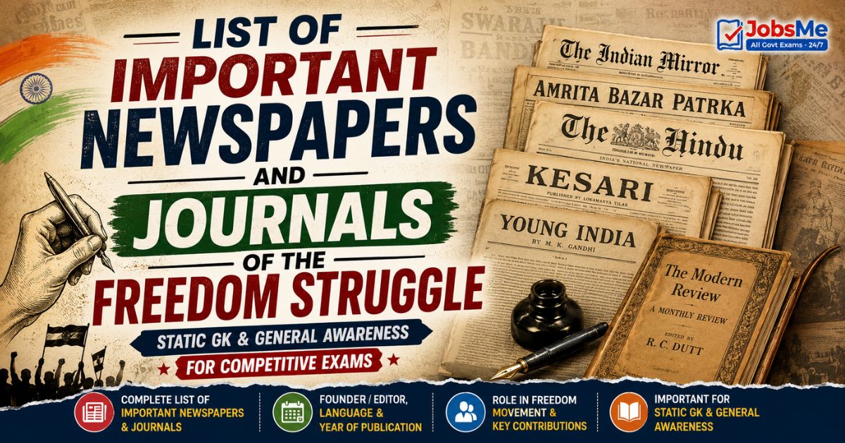 List of Important Newspapers and Journals of the Freedom Struggle – Static GK & General Awareness for Competitive Exams with Founders and Memory Tricks