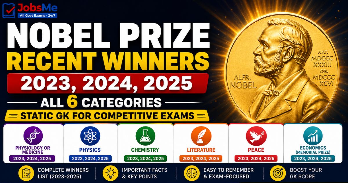 Nobel Prize Recent Winners 2023, 2024, 2025 - All 6 Categories Static GK for Competitive Exams