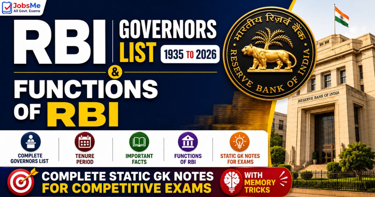 RBI Governors List 1935 to 2026 and Functions of RBI: Complete Static GK Notes for Competitive Exams