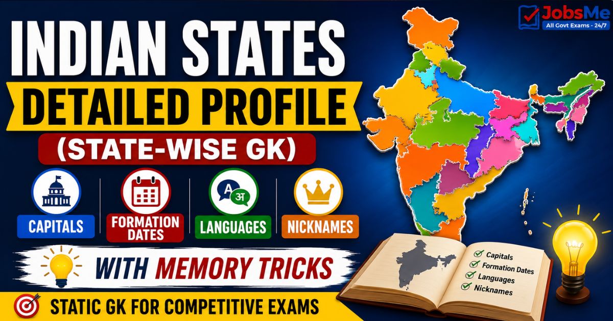 Indian States – Detailed Profile (State-wise GK): Capitals, Formation Dates, Languages & Nicknames – Static GK for Competitive Exams with Memory Tricks