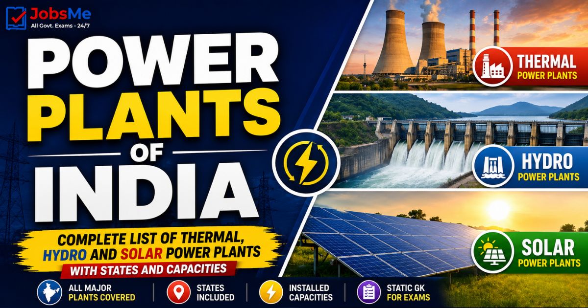 Power Plants of India Static GK: Complete List of Thermal, Hydro and Solar Power Plants with States and Capacities