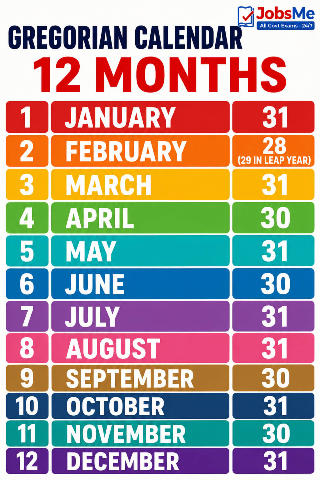 Gregorian Calendar - 12 Months
