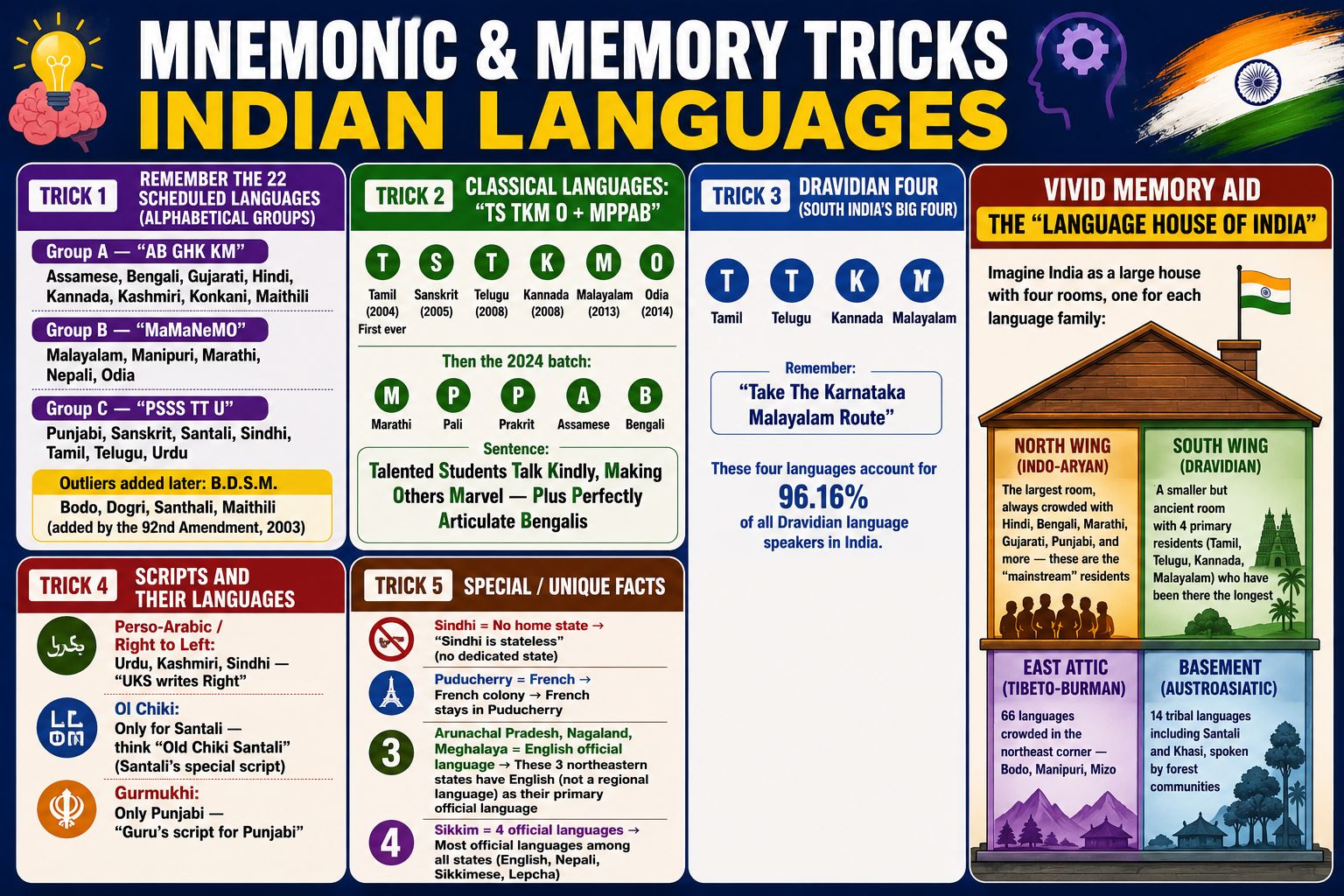Indian languages memory tricks infographic